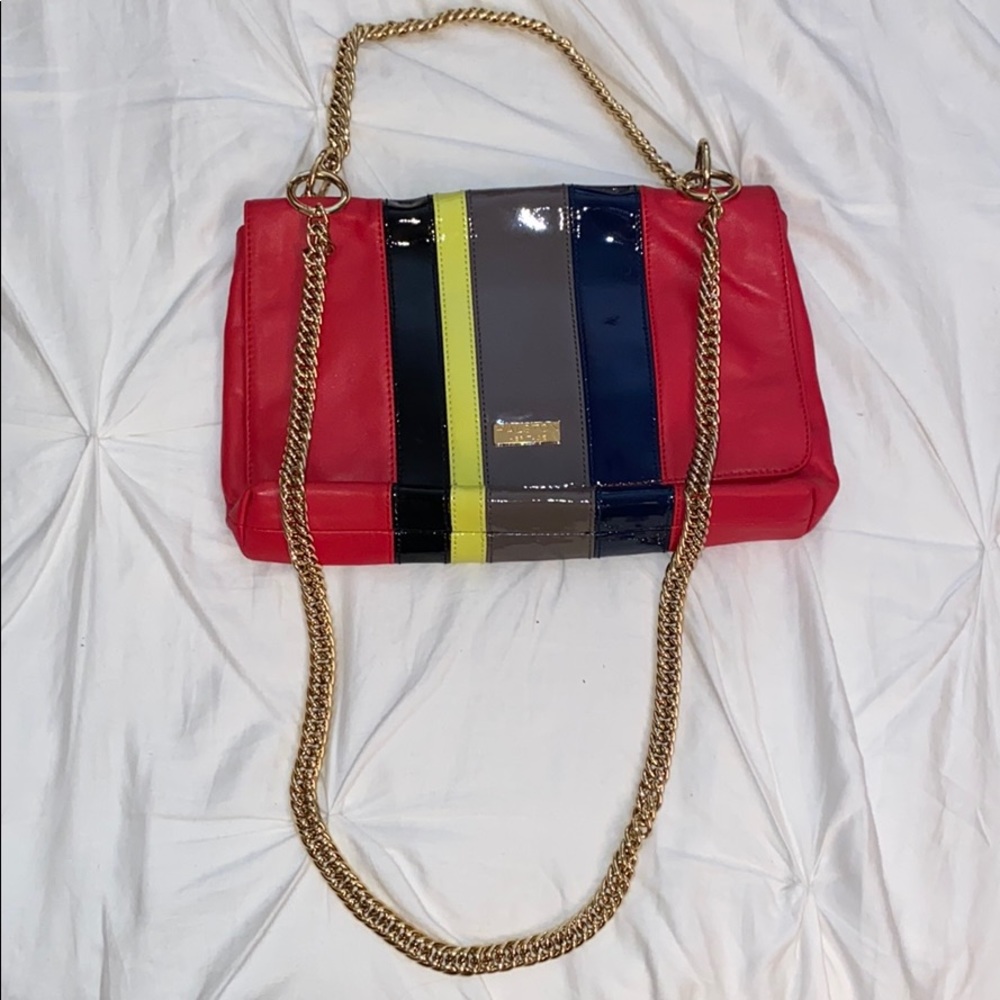 Halston Heritage stripe handbag with gold chain